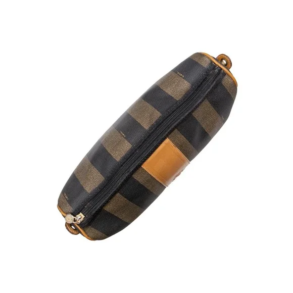 Fendi Vintage Pequin Stripe Coated Canvas Crossbody Shoulder‎ Bag Brown Tan